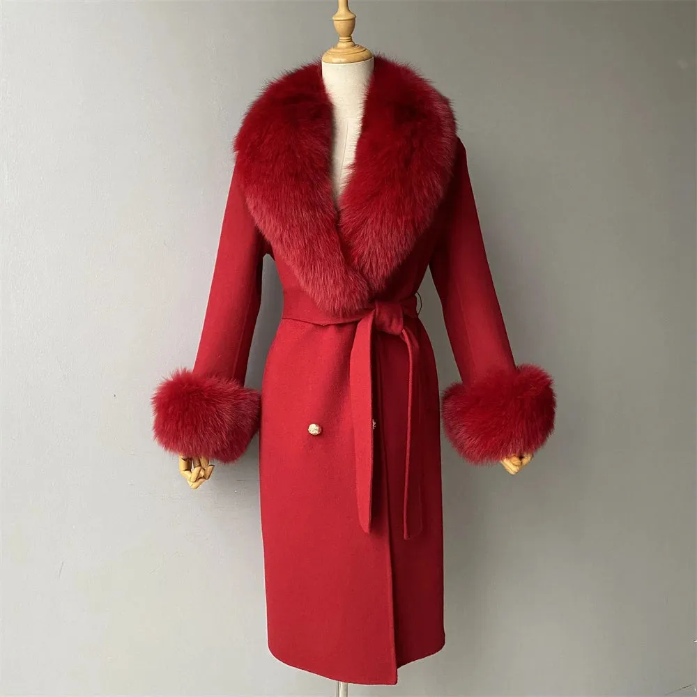 Women's Luxury Wool Coat with Designer Fur