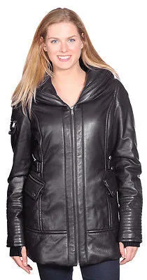 WOMEN'S MID-LENGTH PARKA BUTTER SOFT LAMB LEATHER WITH FOUR POCKETS