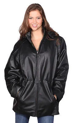 WOMEN'S MID-LENGTH PARKA GENIUNE LEATHER REMOVABLE LINING & HOOD VERY SOFT