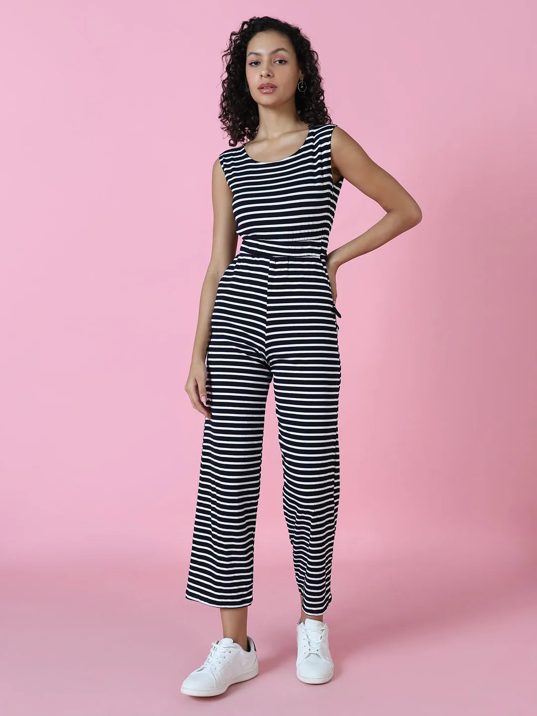 Women's Navy Blue Striped Jumpsuit