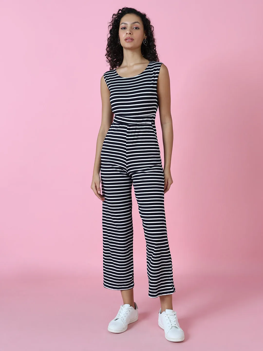 Women's Navy Blue Striped Jumpsuit