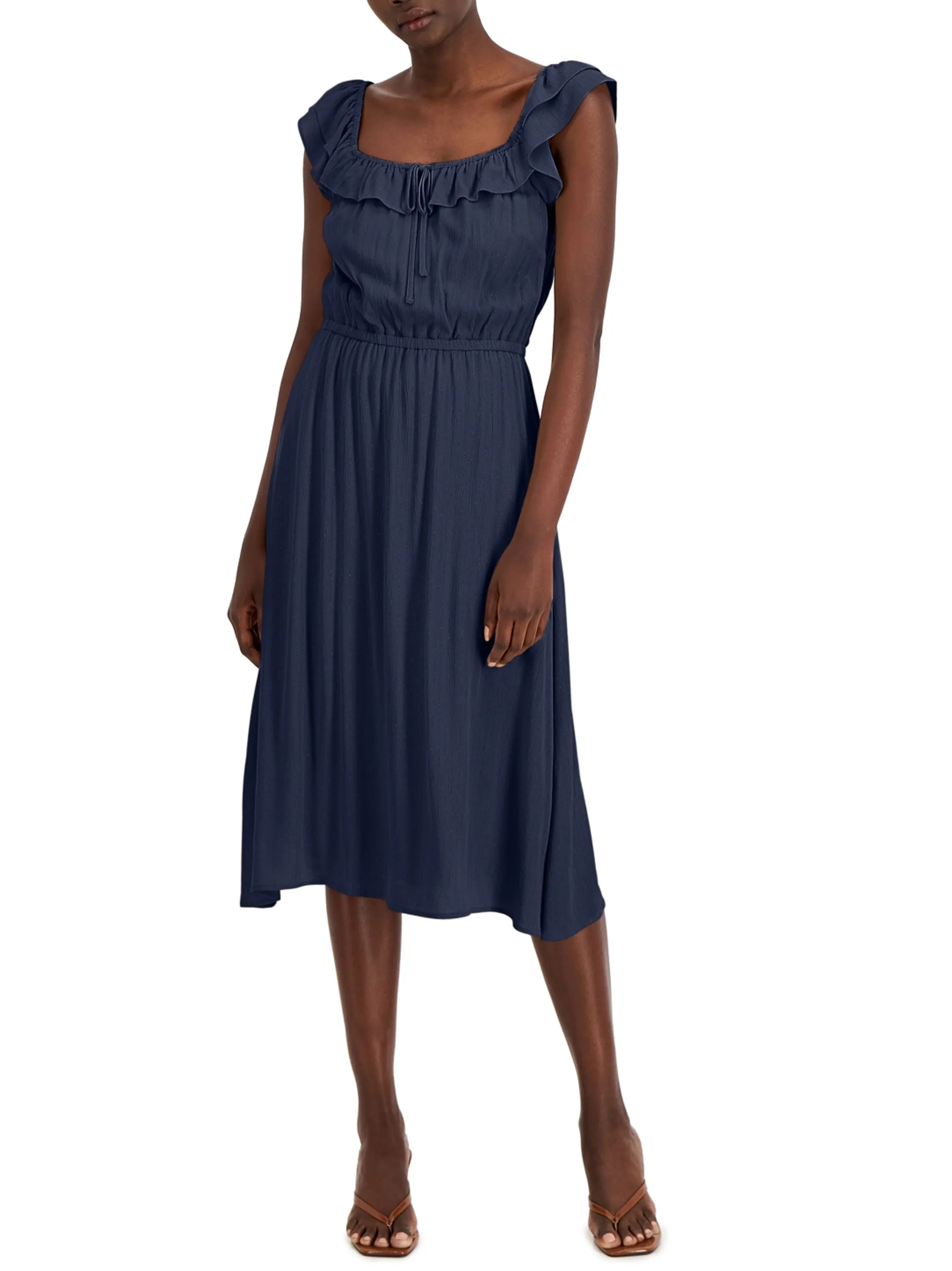 Women's Plain solid With Line Gold Dress, Navy