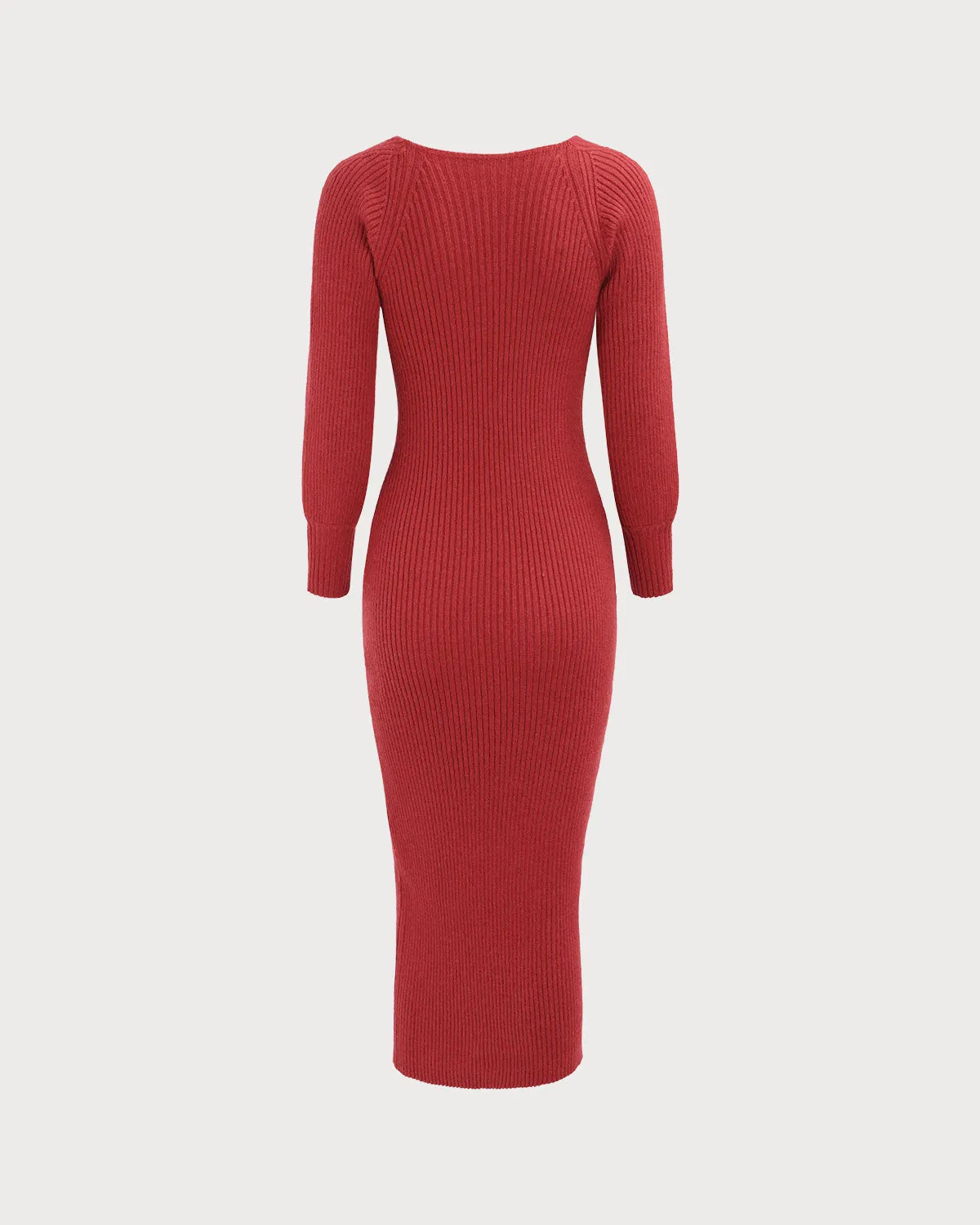 Women's Red Ribbed Knit Bodycon Sweater Dress