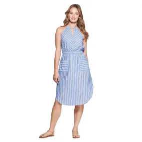 Women's Striped Sleeveless High Neck Midi Dress,Blue