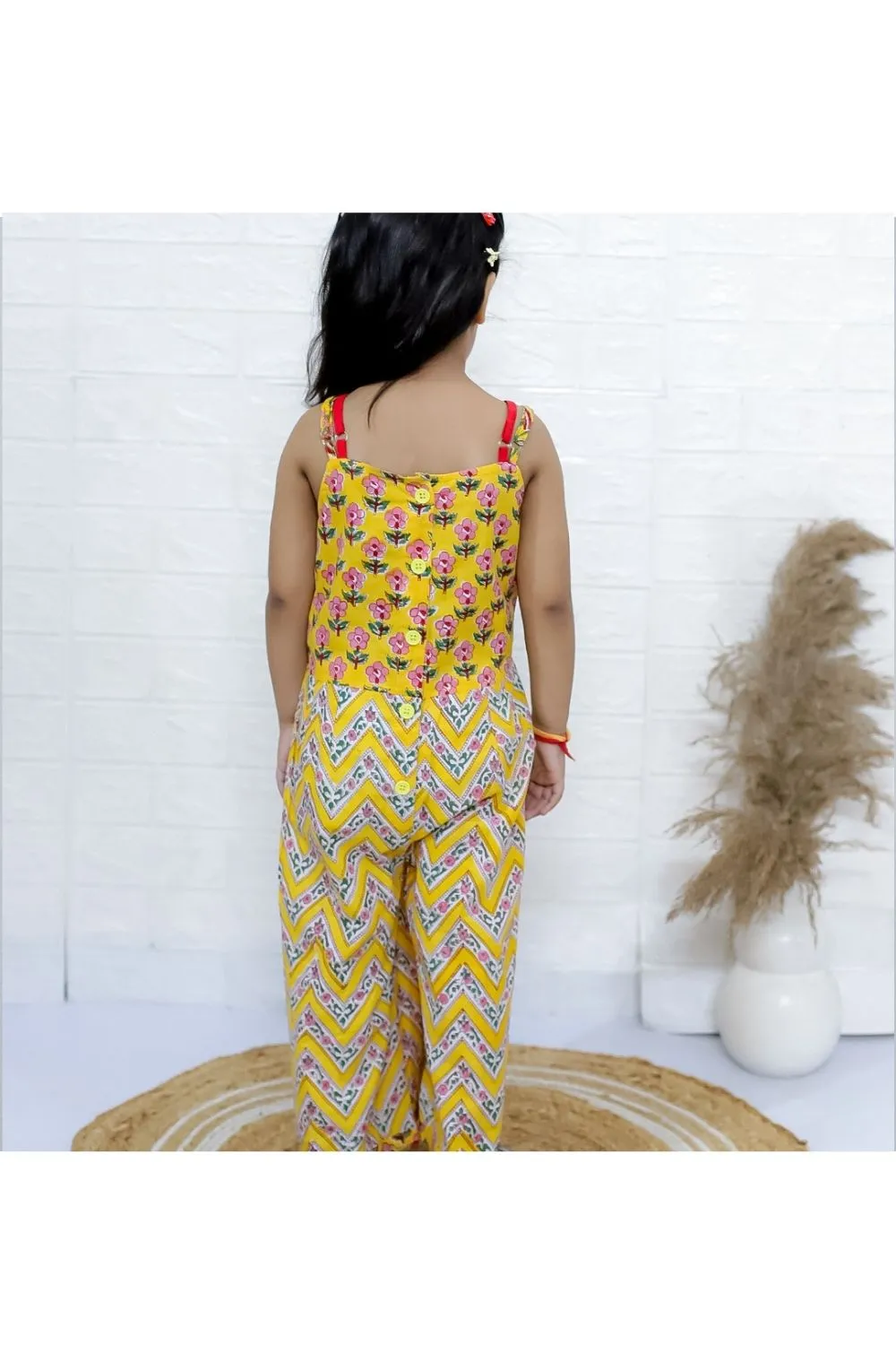 Yellow Cotton Printed Dhoti Style Jumpsuit