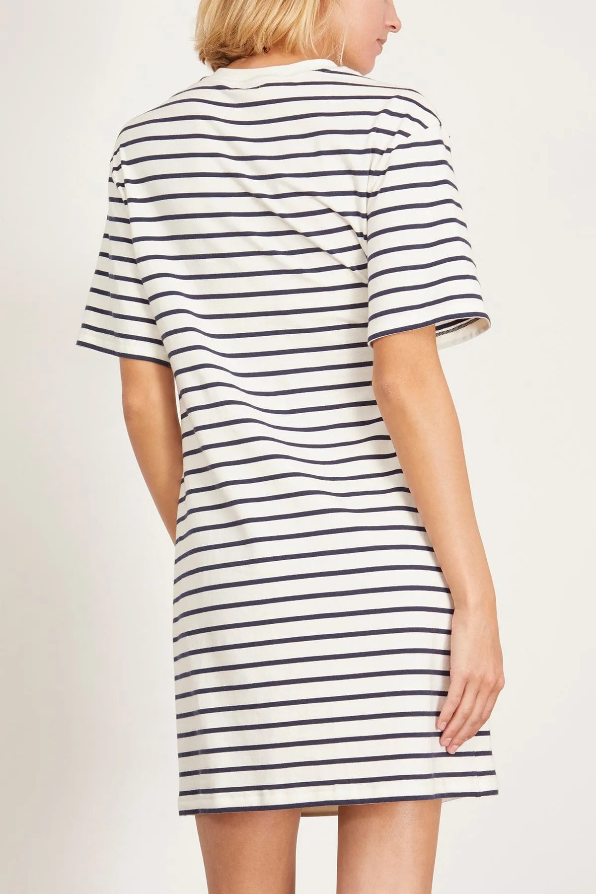 Zeus Short Sleeve Draped T-Shirt Dress in Midnight Stripe