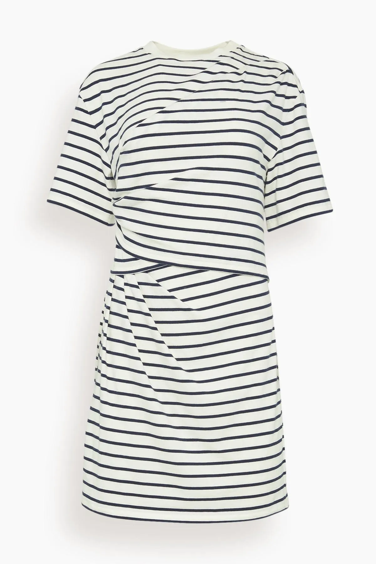 Zeus Short Sleeve Draped T-Shirt Dress in Midnight Stripe