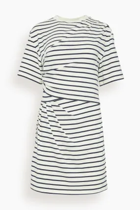 Zeus Short Sleeve Draped T-Shirt Dress in Midnight Stripe