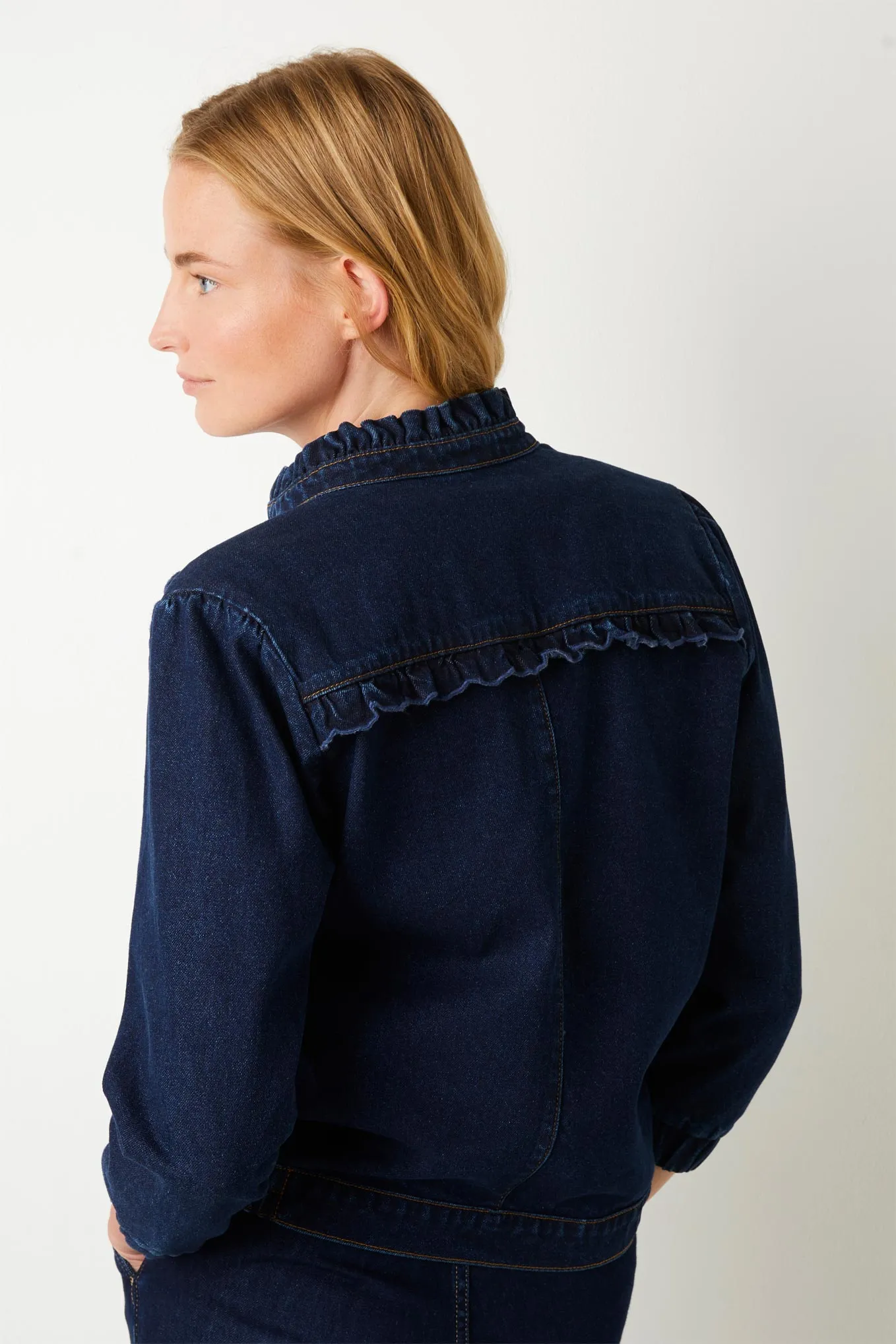 Zoe Scallop Denim Bomber Jacket - Rinse Wash